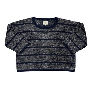 HWR Anthropologie Navy Blue Metallic Crewneck Sweater L